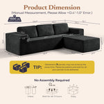 106-Inch Black Corduroy Modular Cloud Sectional Sofa with Reversible Chaise