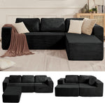 106-Inch Black Corduroy Modular Cloud Sectional Sofa with Reversible Chaise