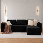 106-Inch Black Corduroy Modular Cloud Sectional Sofa with Reversible Chaise