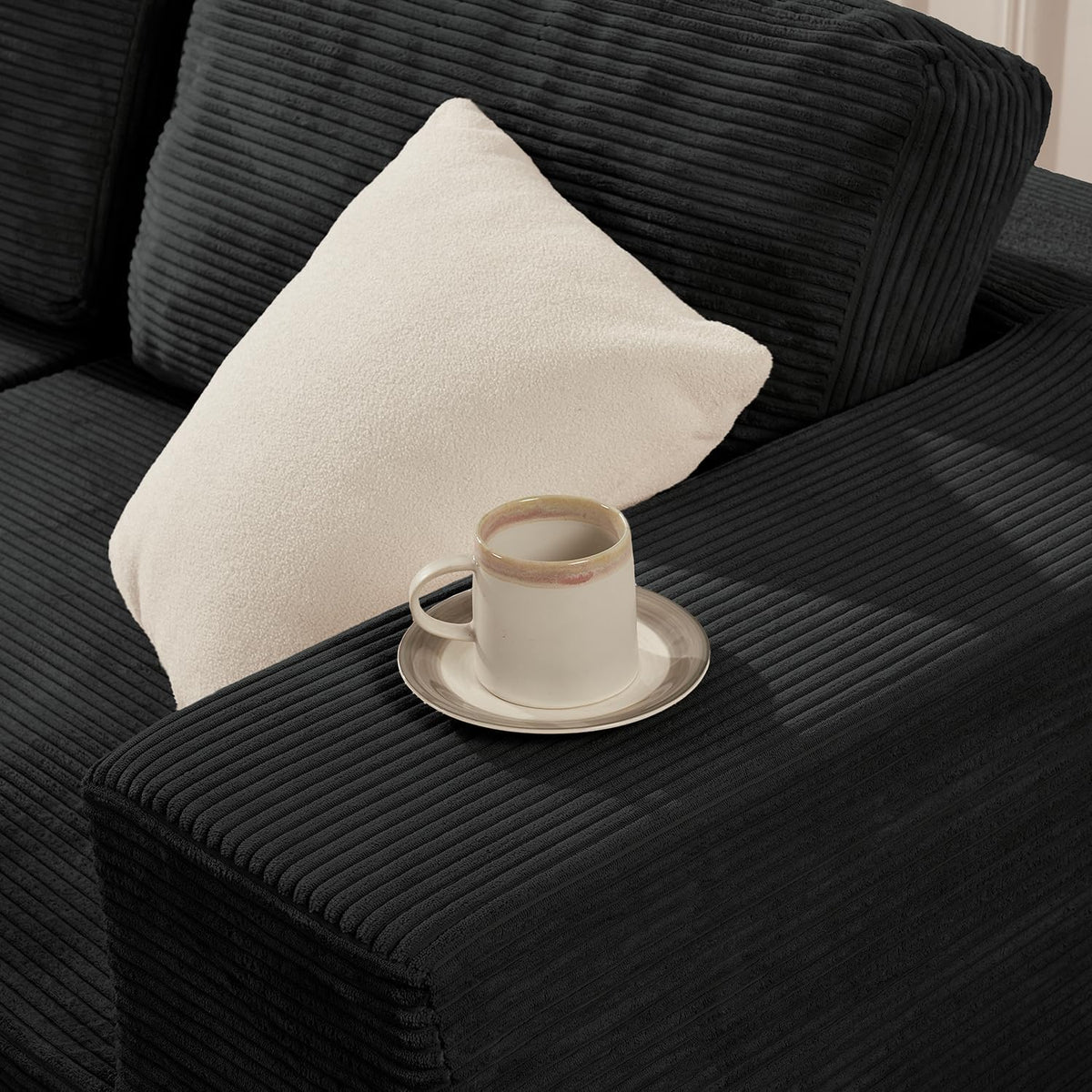 106-Inch Black Corduroy Modular Cloud Sectional Sofa with Reversible Chaise